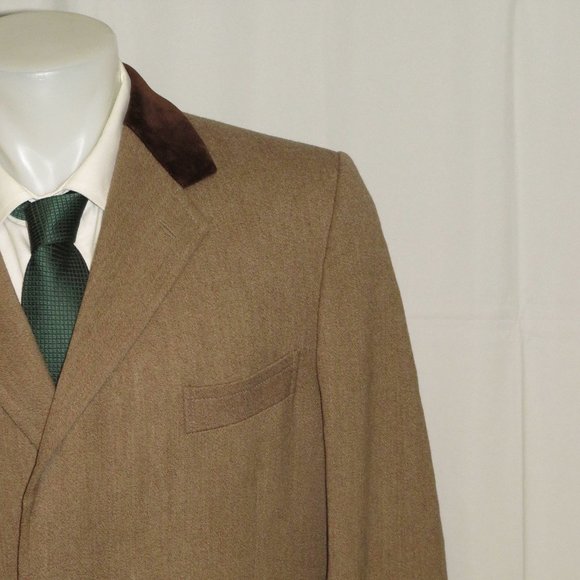 Gieves & Hawkes Beige Velvet Collar Hideaway Button Overcoat 42L